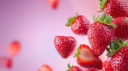 Vibrant pink backdrop showcases ripe red strawberries in a stunning visual arrangement