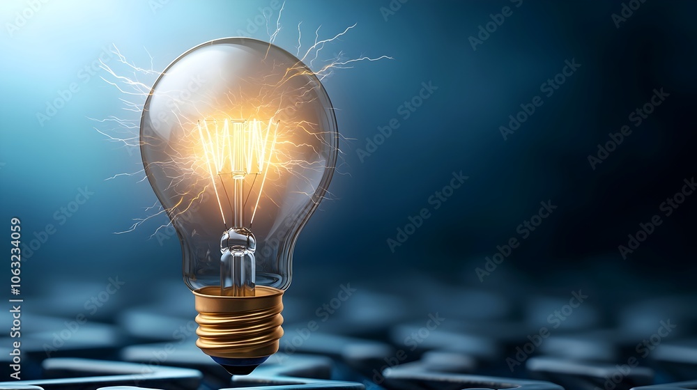 Poster A radiant flaming light bulb floating above a maze of endless twists and turns with electric sparks flashing through the intricate network symbolizing innovation creativity
