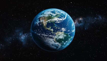 Obraz premium stunning view of Earth as seen from the vastness of space, with the planet's bright blue oceans and swirling white clouds sharply contrasting against the infinite darkness of space