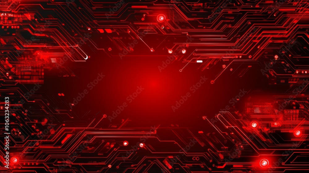 Poster dynamic red circuitry vector background, a futuristic technological design for digital innovation