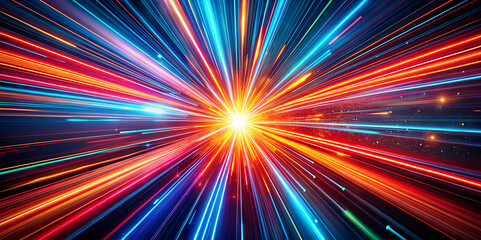 Obraz premium A vibrant explosion of color and light, radiating energy in a dynamic, futuristic burst, suggesting motion and intensity.