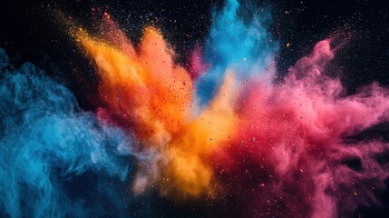 A vivid explosion of multi-colored powder, creating