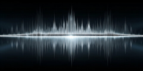 A graphic representation of sound waves, showcasing amplitude variations against a dark background, symbolizing audio frequency and sound intensity.
