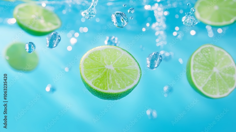 Poster invigorating lime wedge makes a splash in refreshing, crystalclear water refreshing