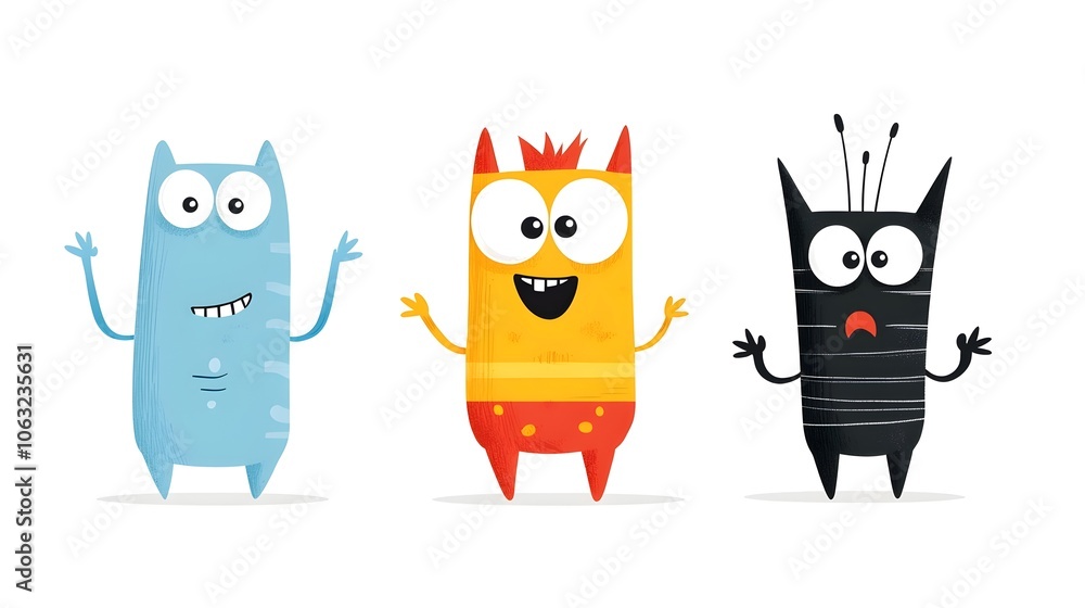 Aufkleber a vibrant collection of whimsical and adorable cartoon monsters each with their own distinct colors 