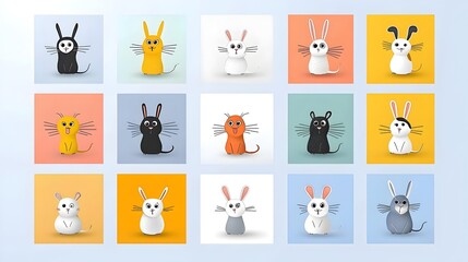 Vibrant Cartoon Pets Collection Featuring Playful Hamster Rabbit Dog and Cat Characters with Bright Expressions and Cheerful Personalities in a 16 9 Composition