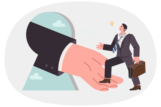 Businessman moves up career ladder and receives promotion thanks to patronage of boss