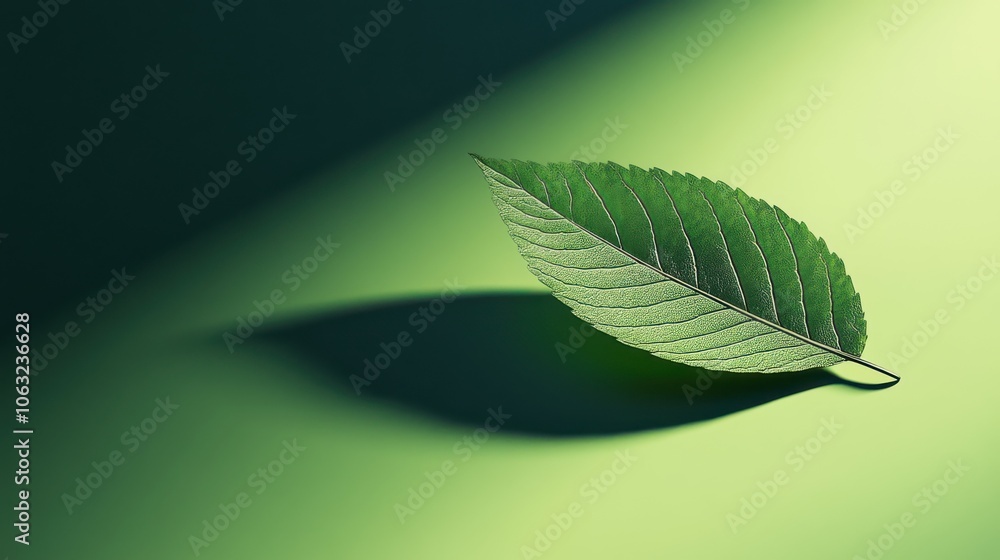 Poster green 3d background with tree leaf and shadow render.
