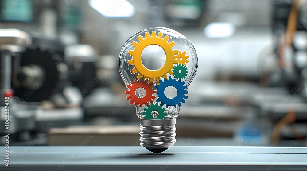 Leinwandbilder Illuminating light bulb with colorful gears inside representing the process of creative problem solving innovative thinking and the emergence of new ideas