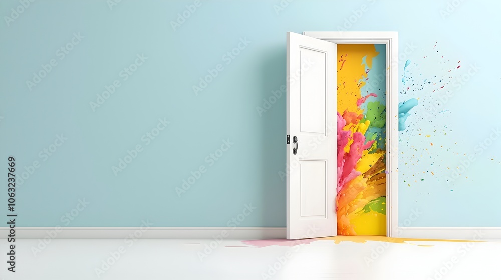 Aufkleber vibrant open door with colorful light pouring out symbolizing new ideas breakthrough solutions and c