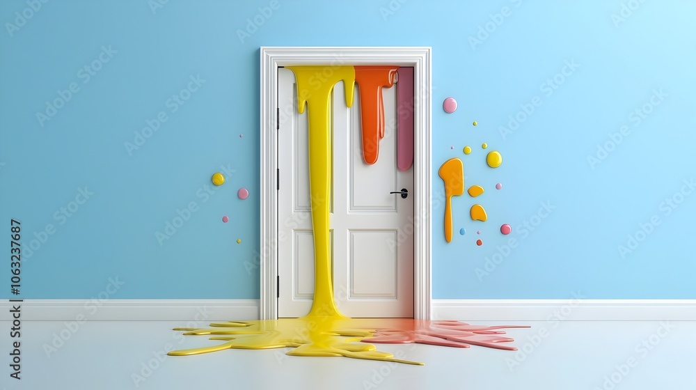 Poster vibrant colors pouring from an open door representing new ideas and breakthrough solutions the image