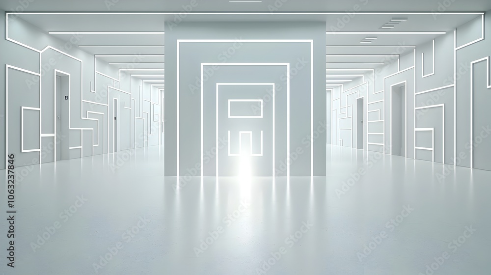 Poster Abstract maze design with a clear path emerging symbolizing the concept of overcoming obstacles and challenges to achieve success and personal growth  The minimalist