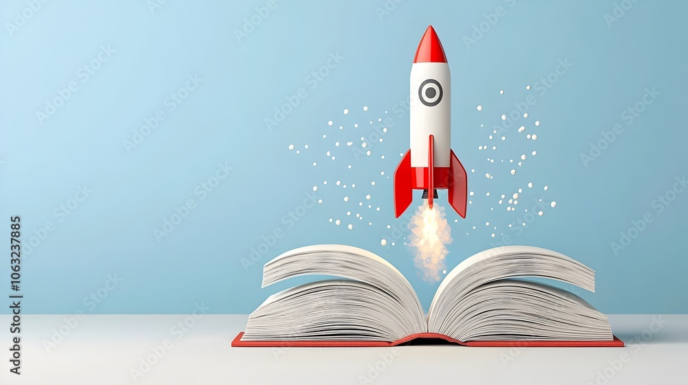 Aufkleber Rocket Soaring from an Open Book Symbolizing the Transformative Power of Knowledge Creativity and Innovative Thinking to Propel Progress and Achievement