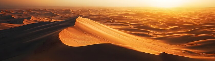 Golden Hour Sand Dunes in a Vast Desert Landscape