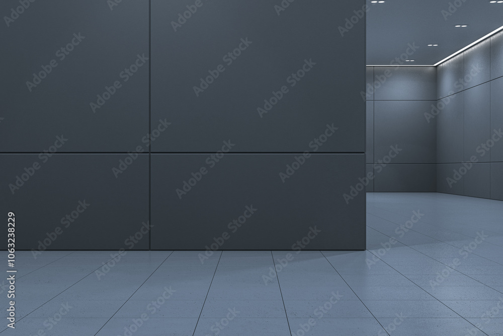 Poster modern dark white spacious interior with mock up place. 3d rendering.
