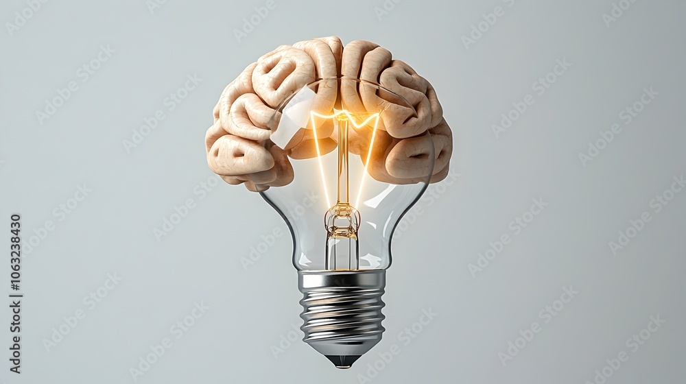 Poster Brain with Illuminating Light Bulb Symbolizing Breakthrough Thinking and Creative Solutions for Innovative Problem Solving and Successful Outcomes