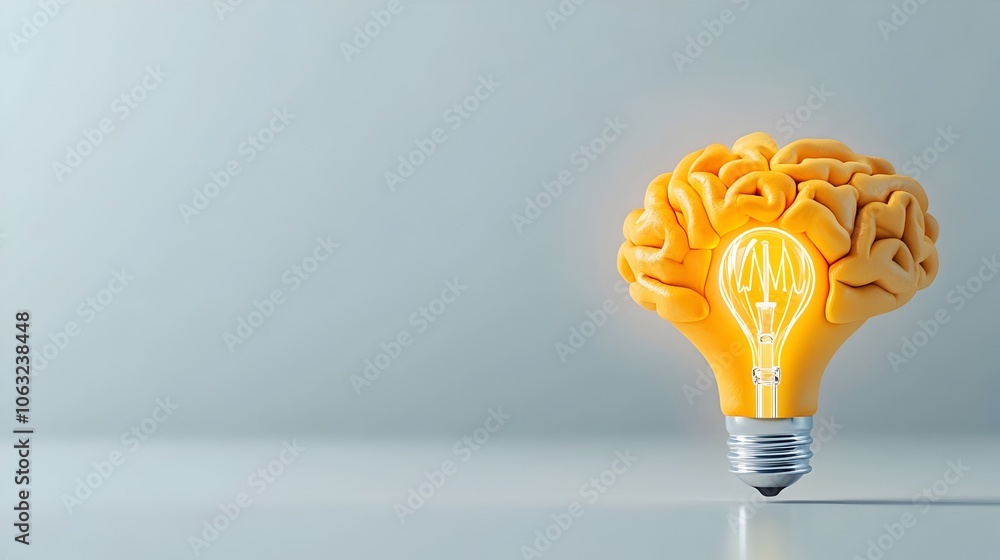 Aufkleber breakthrough thinking and innovative solutions represented by a brain with a lightbulb emerging symb