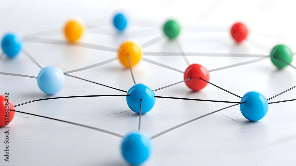 Poster Colorful network of interconnected dots symbolizing and creative solutions  Abstract digital art background representing teamwork innovation and modern technology concepts