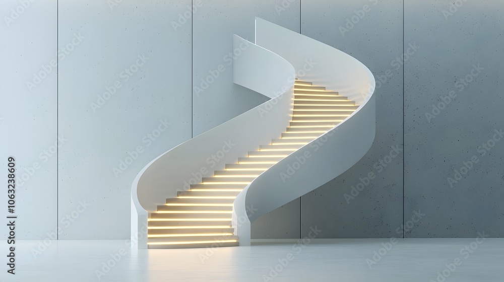 Fototapete Spiral staircase with glowing steps representing advancement in problem solving and personal growth  The illuminated futuristic design conveys a sense of progress discovery and transformation
