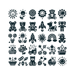 Whimsical Kids Icon Set Silhouettes vector illustration