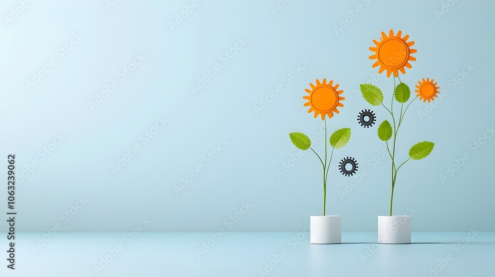 Aufkleber A growing plant with gears as its leaves symbolizing the power of creativity innovation and problem solving to drive progress and transformation in the modern world