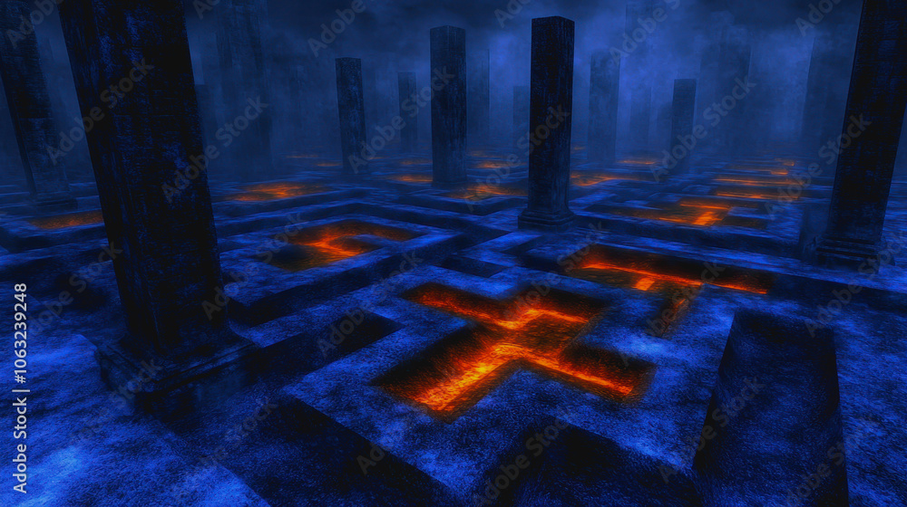 Poster discover a captivating futuristic virtual landscape, featuring glowing elements and abstract circuit