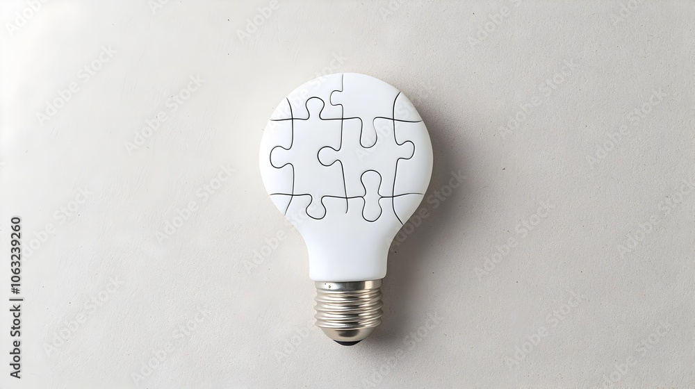 Poster puzzle piece shaped light bulb symbolizing unique solutions and creativity for ideas innovation and 