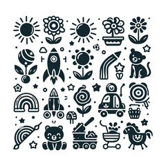 Fototapeta premium Whimsical Kids Icon Set Silhouettes vector illustration