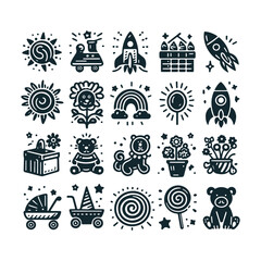 Whimsical Kids Icon Set Silhouettes vector illustration