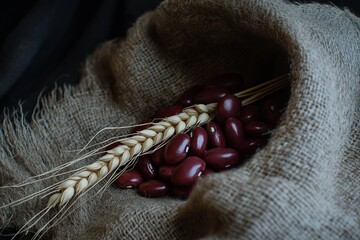 Red kidney beans with ear of wheat 