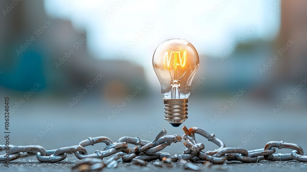 Poster illuminating creativity a light bulb rising from broken chains symbolizing the and empowerment of th