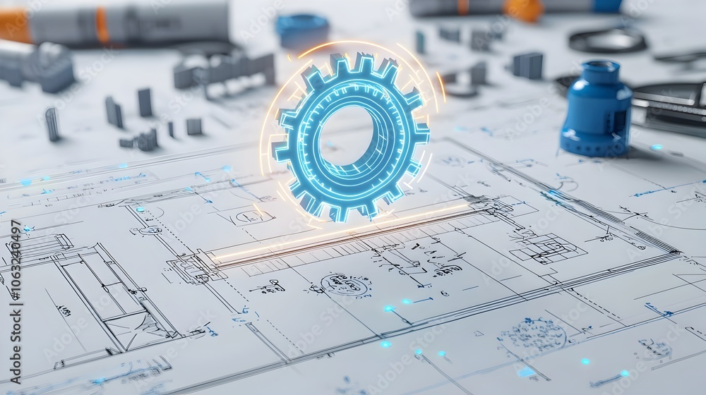 Aufkleber glowing blueprint with illuminated design concept showcasing plans and strategies for innovative new