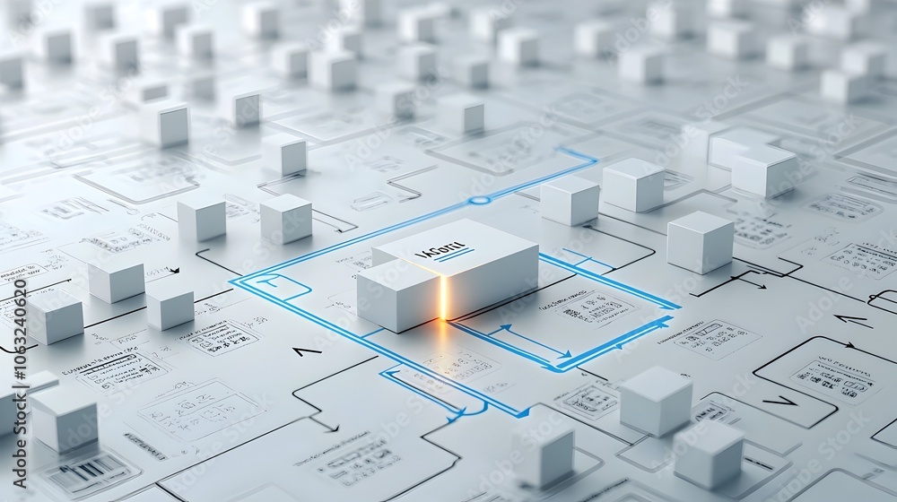 Aufkleber Glowing Path on Flow Chart Representing Clarity in Choice and Decision Making Business Strategy Data Analysis and Optimization for Success