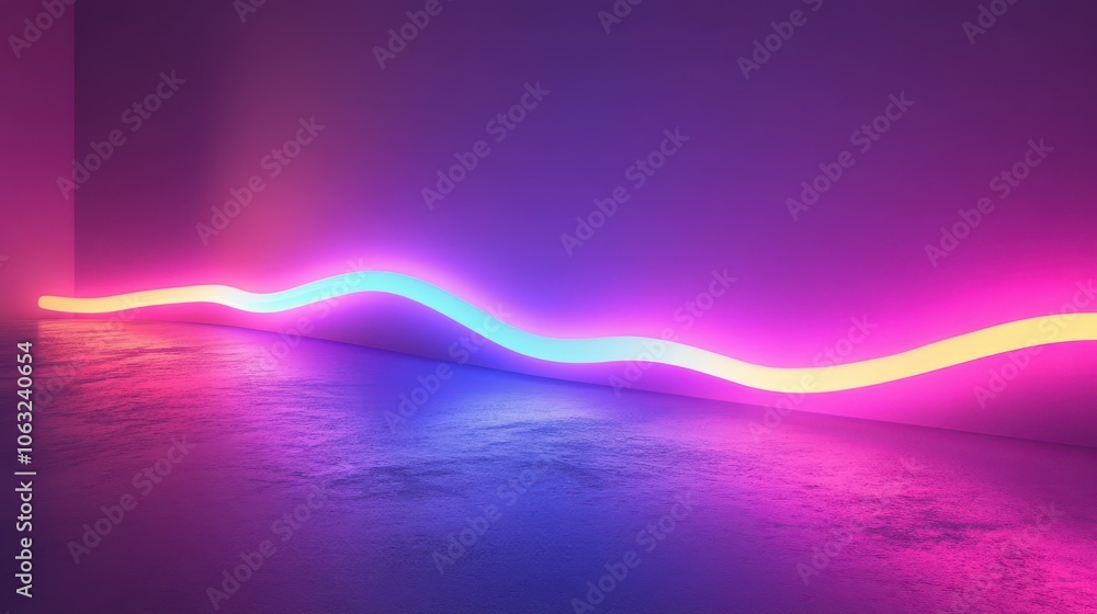 Poster colorful neon curvy line with loops glowing in the dark. minimalist wallpaper with linear light stro