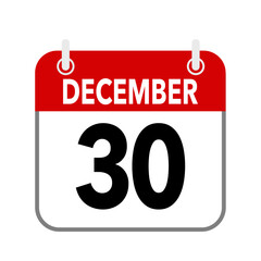 30 December, calendar icon isolated on white background.