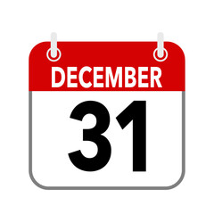 31 December, calendar icon isolated on white background.