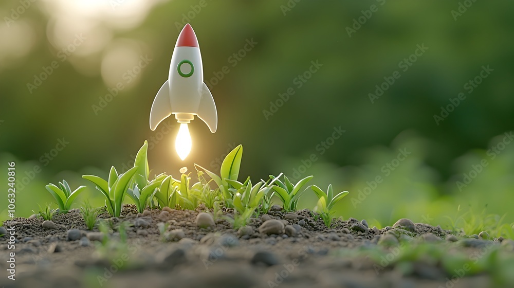Aufkleber a visual metaphor depicting a rocket launching from the center of a glowing light bulb symbolizing t