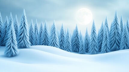 Naklejka premium Snow-covered forest under a full moon creates a serene winter wonderland, AI