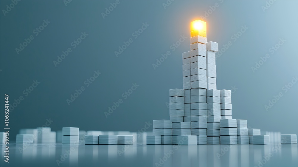 Aufkleber glowing tower of stacked blocks representing the achievement of reaching the peak of solutions and o