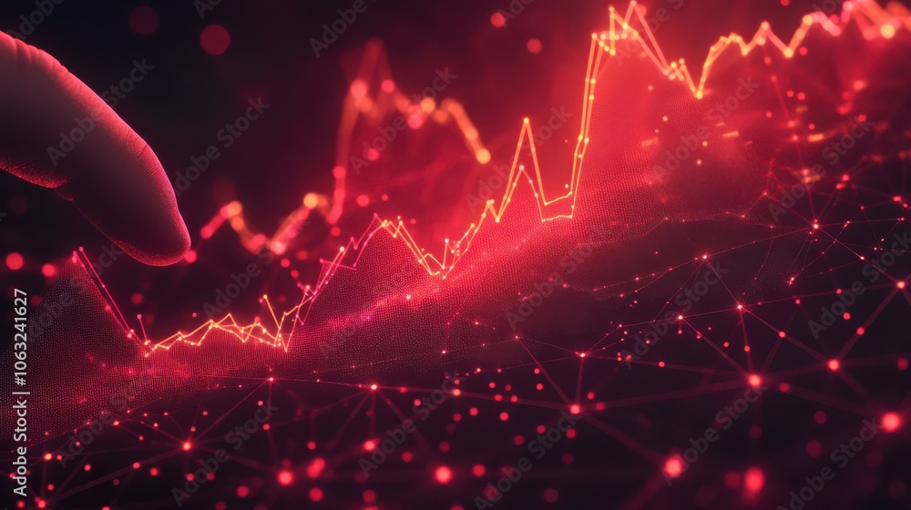 Aufkleber growth graph chart and up arrow. abstract finger touching on chart bar. histogram in technology ligh