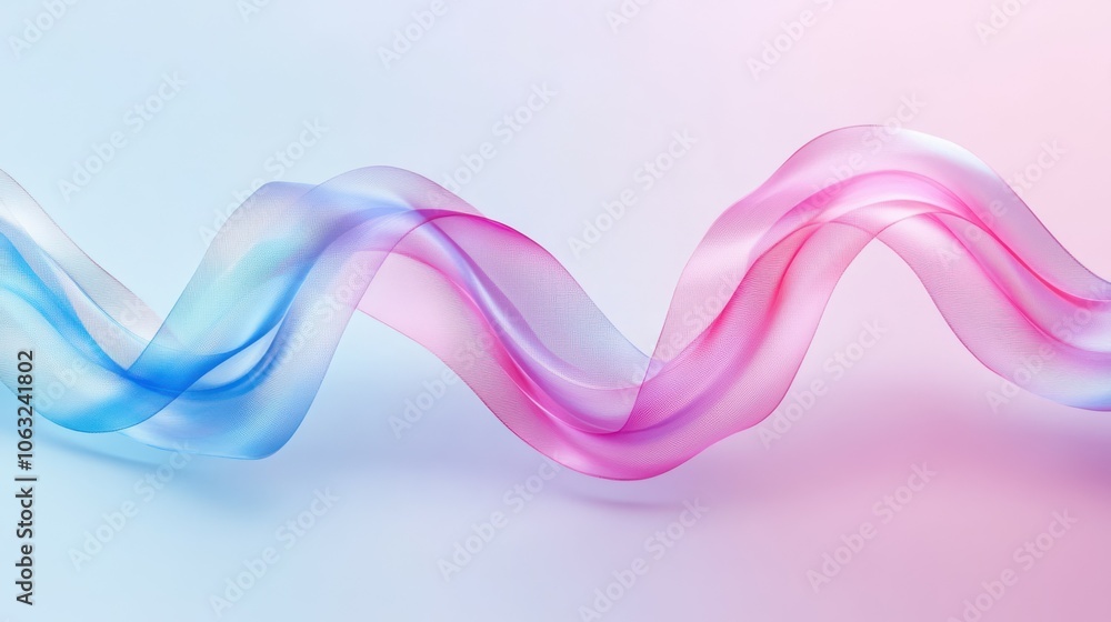 Aufkleber iridescent transparent tape with pink blue gradient texture in motion. flowing glossy curve shape.