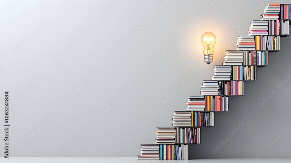 Aufkleber a surreal and conceptual image depicting a staircase made entirely of books leading up to a glowing 