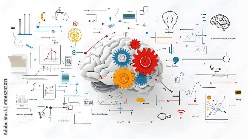 Aufkleber Brain with gears turning representing the inner workings and mental processes involved in problem solving decision making and cognitive functions