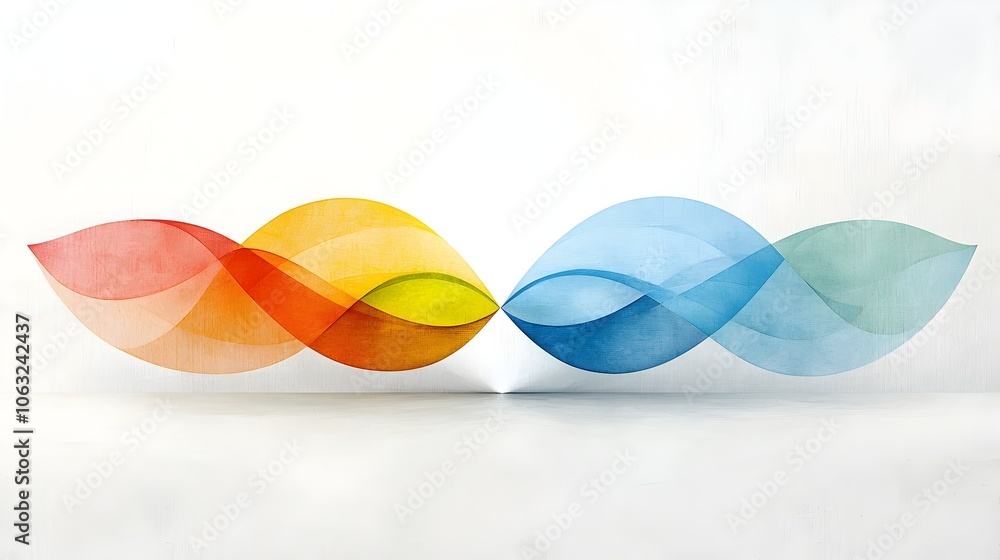 Leinwandbilder Colorful waves converging at a focal point symbolizing the unity and of creative solutions  The abstract