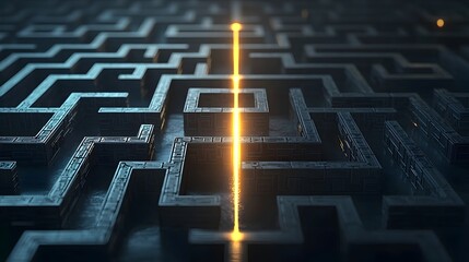 Abstract 3D maze with a radiant line finding the optimal path representing the clarity strategy and problem solving for innovative concepts and creative ideas