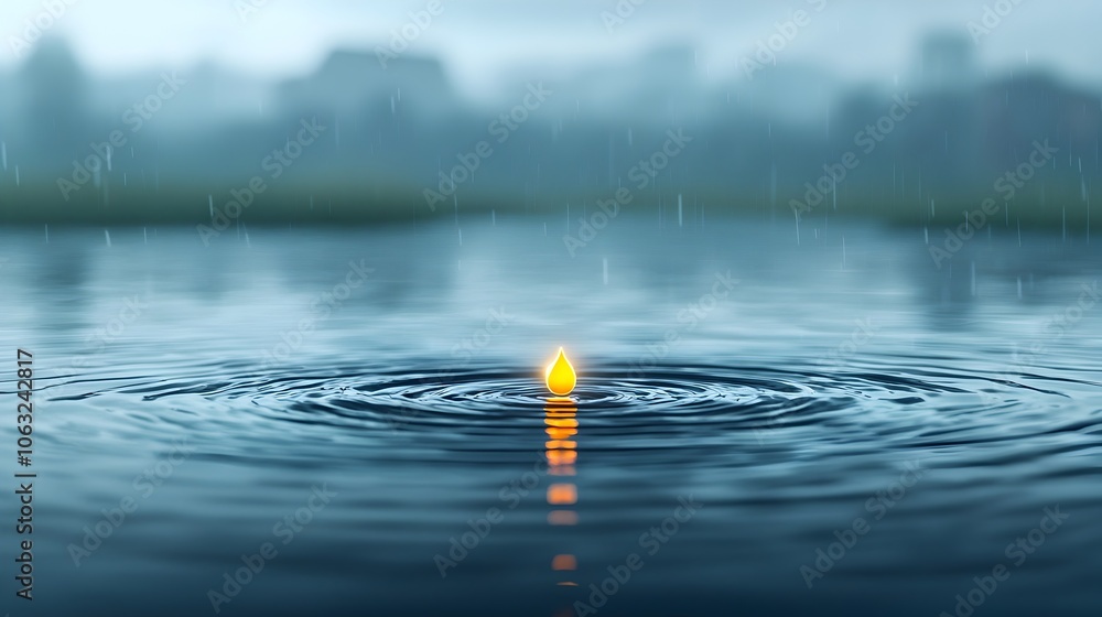 Aufkleber Glowing Ripple in Serene Water Surface Symbolizing Breakthrough Impact Transformation and Potential for Change  Minimal Abstract and Conceptual Landscape Representation of Creative Concepts