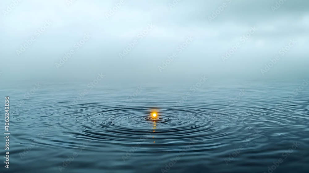 Poster Captivating ripple effect in tranquil water with one glowing shimmering ripple that symbolizes a profound transformative impact or breakthrough  The image evokes a sense of the power of change