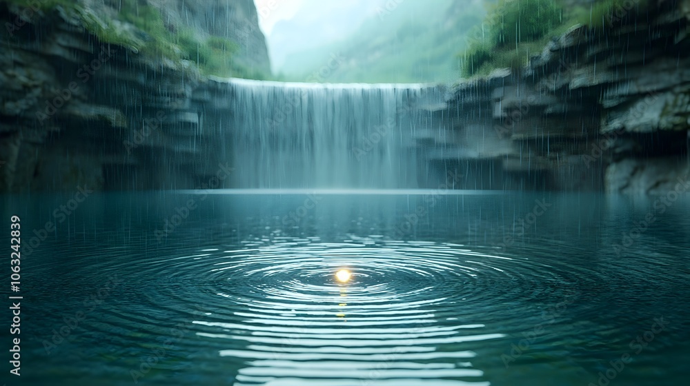 Poster Glowing Ripple Effect in Water Symbolizing Breakthrough Impact   Abstract Image Representing Transformation Change and