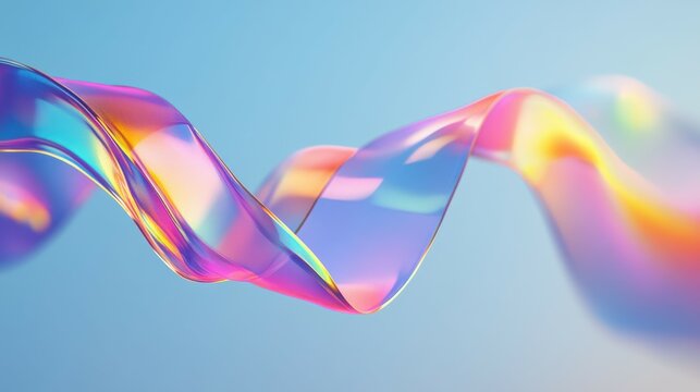 Holographic iridescent ribbon flying in air