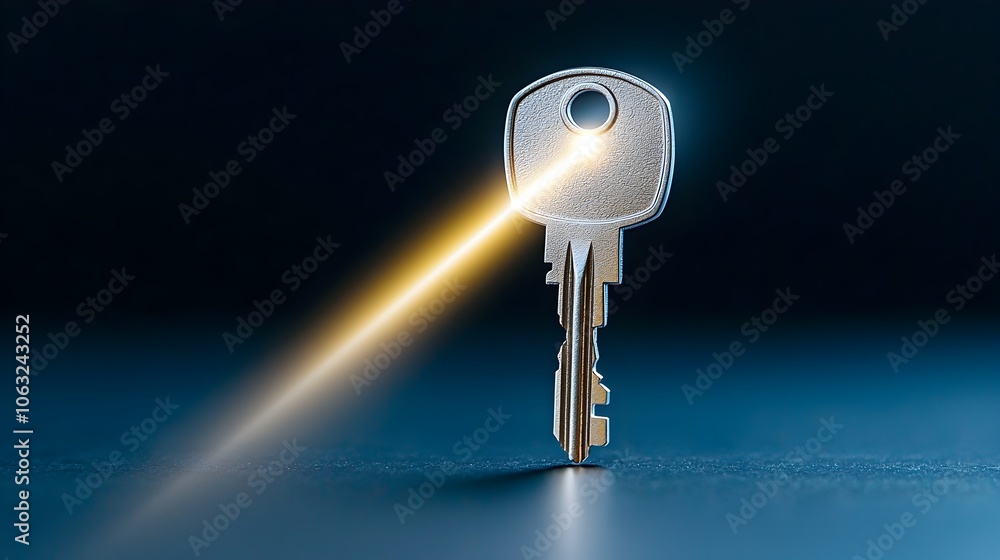 Aufkleber Key with Light Beam Symbolizing Insight and Solutions to Locked Problems  Conceptual image representing breakthrough opportunity and the path to success in business finance management